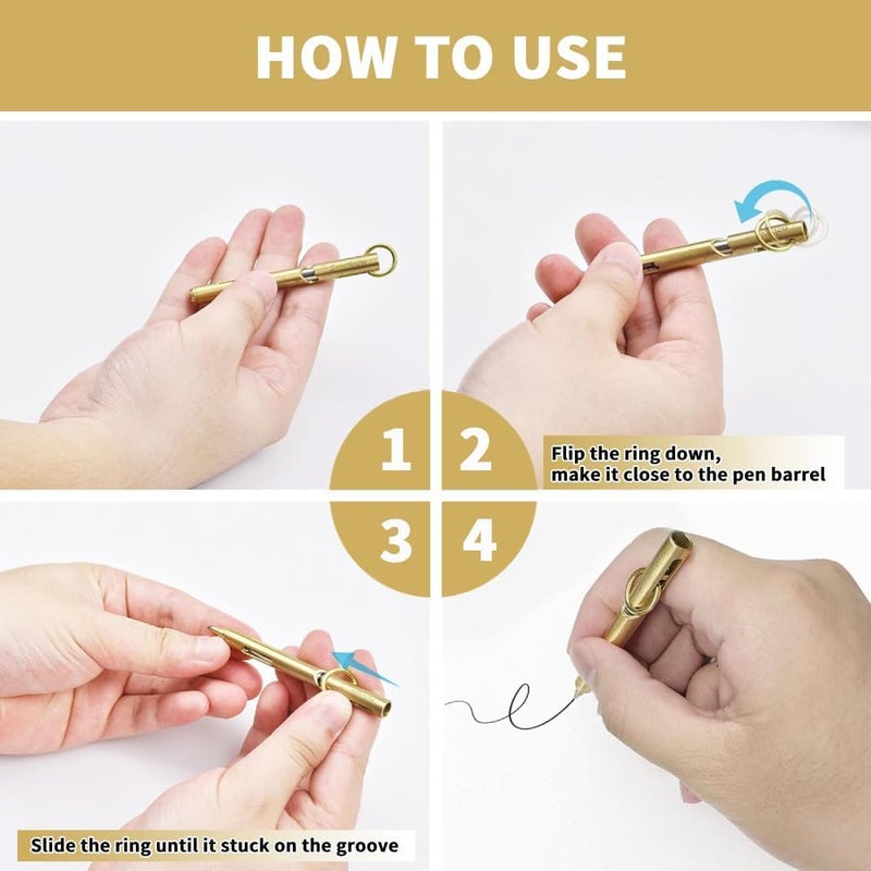 SMOOTHERPRO Mini Pen, Brass EDC Pocket Pen with Keychain, 80mm in Lenth Small for Travel, Wallet, Includes 2 Refill Cartridges - Natural - Image 3